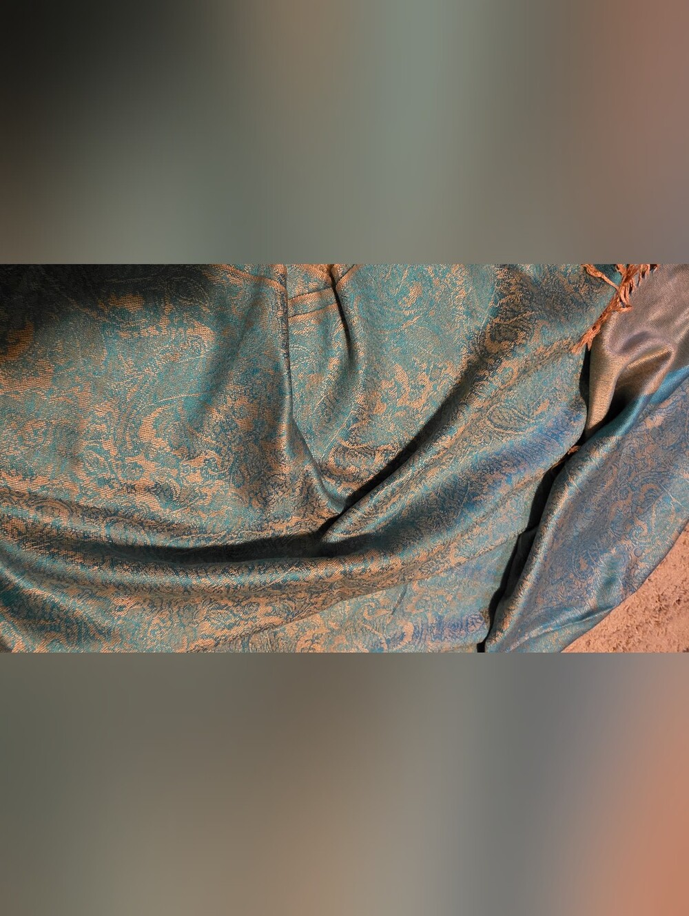4/$67 Deal! Pashmina Teal and Gold Paisley Pashmina And Wool Scarf
